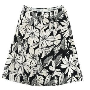 Vintage 90s Floral Silk Skirt Black and White Size 10 A-Line Silky Cottage